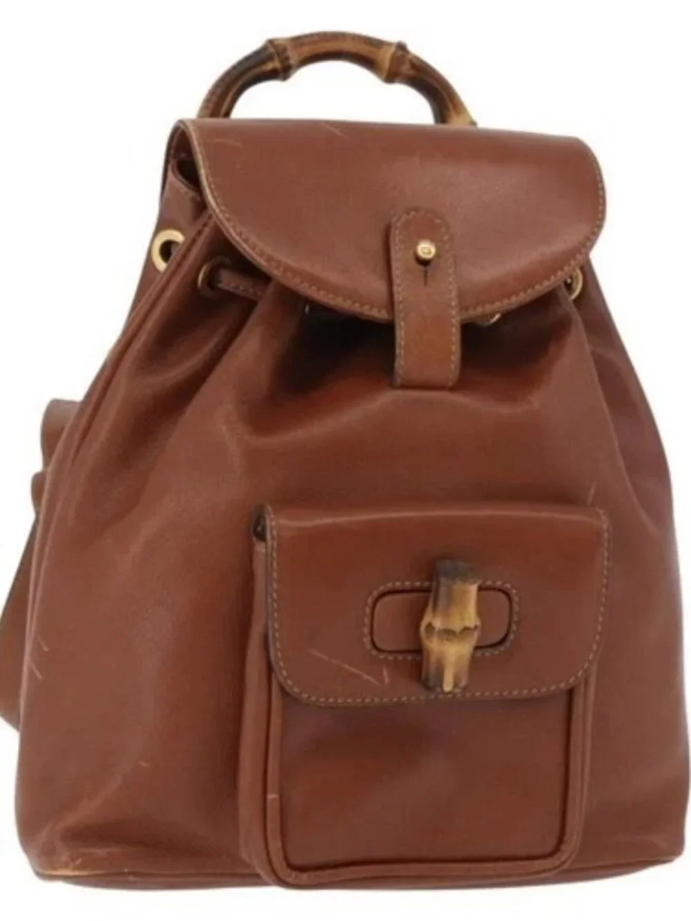 GUCCI Bamboo Mini Backpack Leather Outlet Brown Gold 003 1705 0030 Auth am11663A